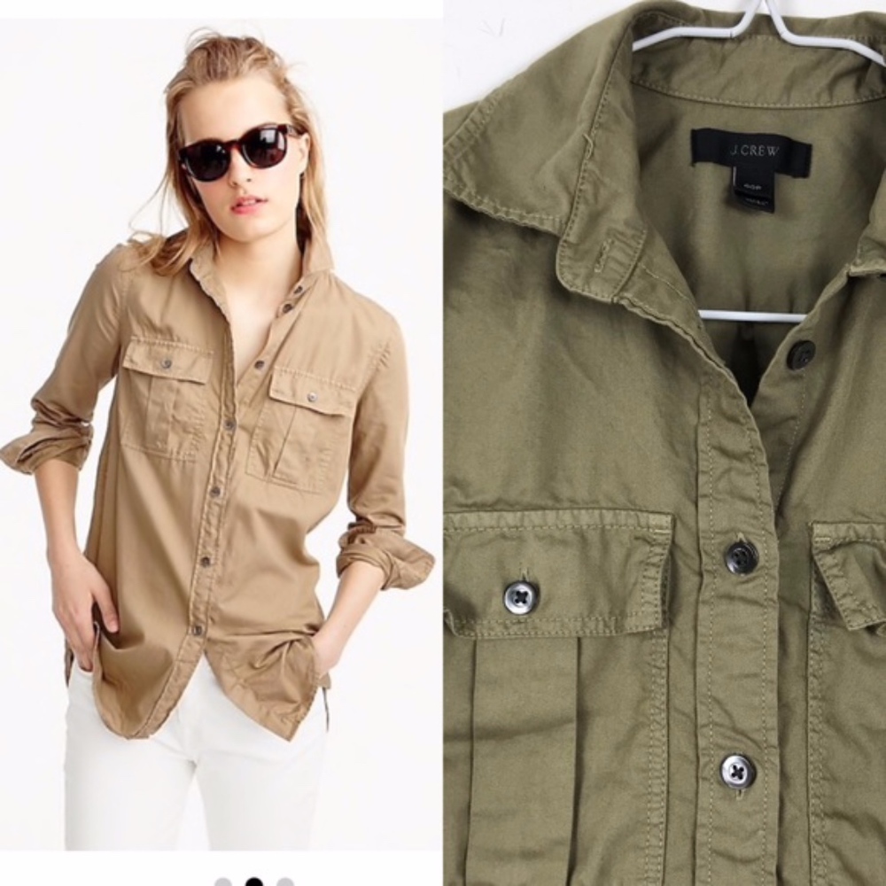 J Crew olive green Fatigue military shirt 2